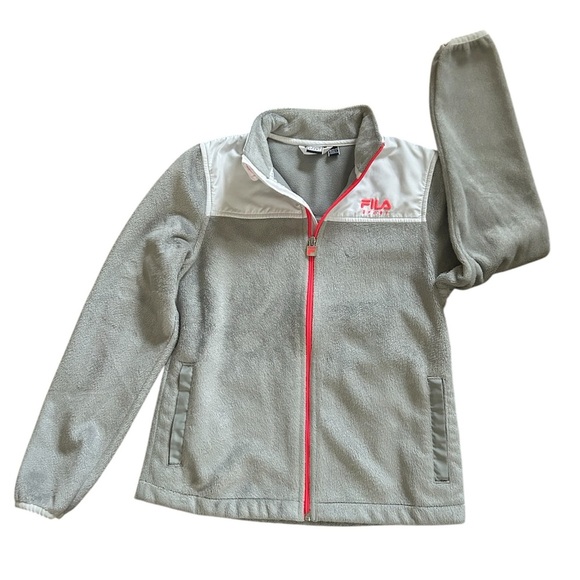 Fila Sport Girls Gray Fleece Full Zip Jacket Neon Trim Size Medium 10-12 - Picture 1 of 5